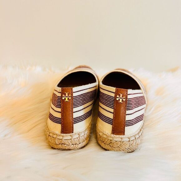 Tory Burch Striped Ivory, Plum, Tan Elastic Espadrilles Flats! ❤️ - Picture 6 of 9